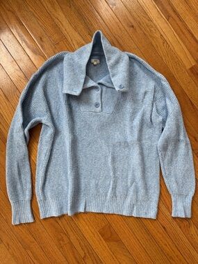 Aerie Light Blue Knit Button-Front Turtleneck Sweater